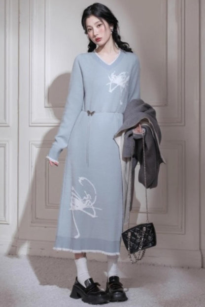 Butterfly Pattern Woolen Dress