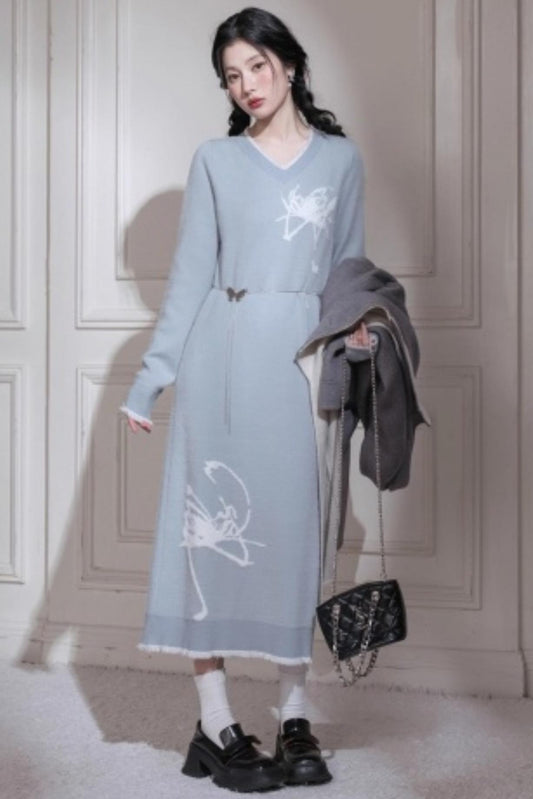 Butterfly Pattern Woolen Dress