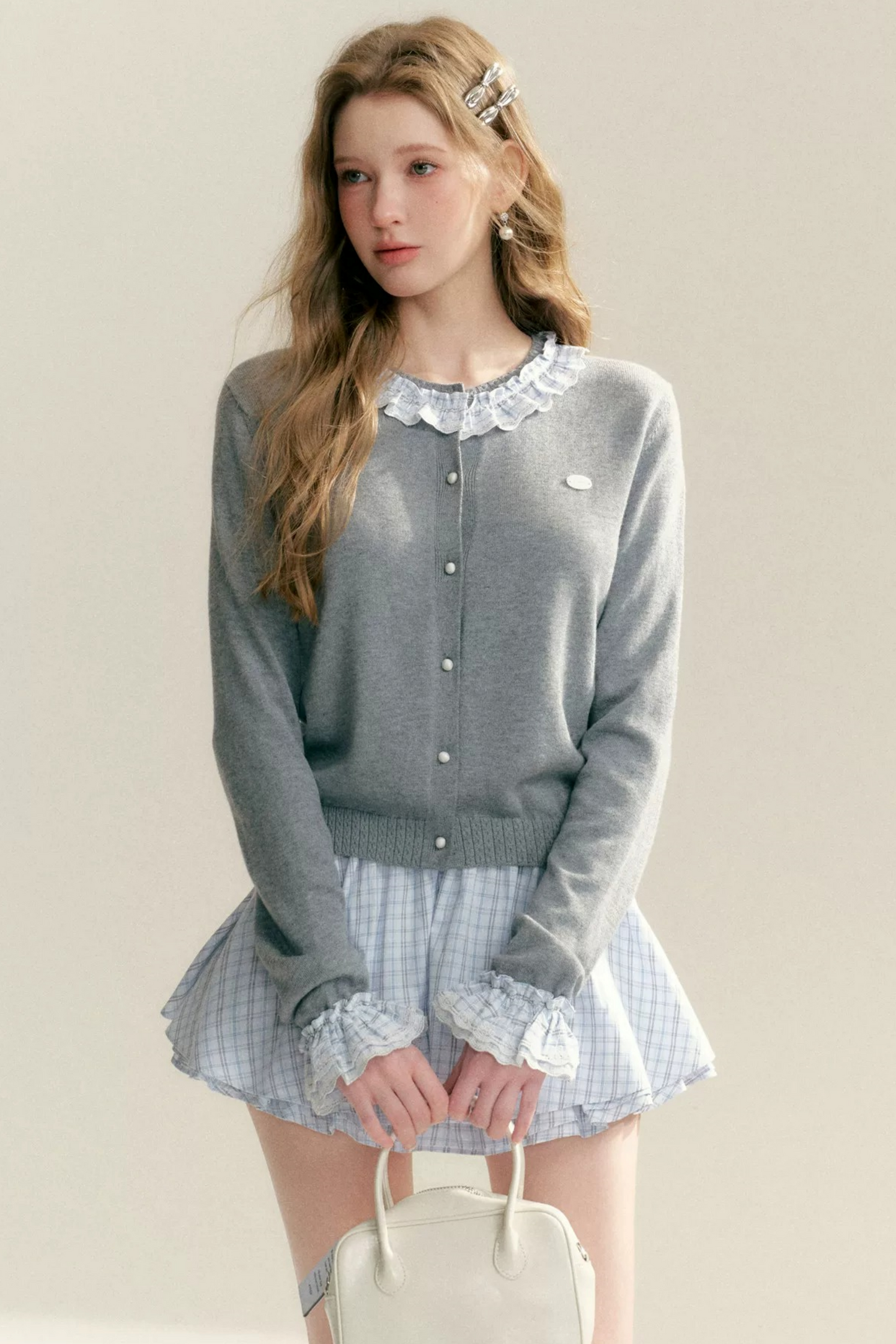 Contrasting Plaid Knitted Cardigan