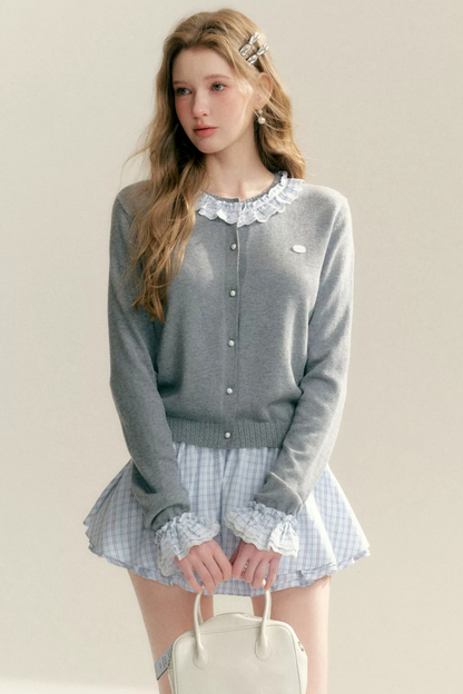 Contrasting Plaid Knitted Cardigan