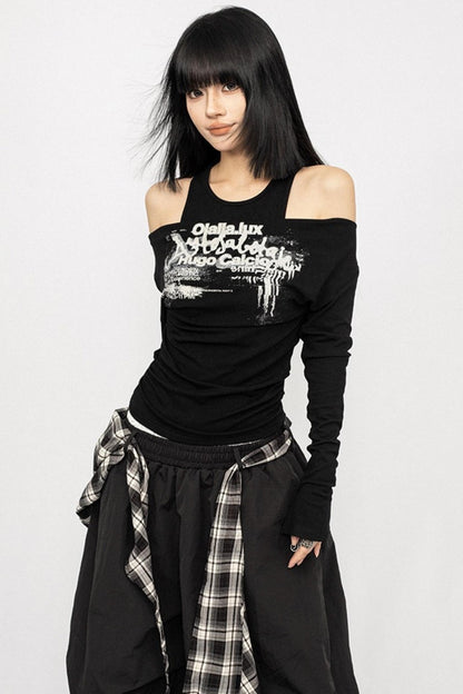 Swing Collar Design Slim T-Shirt