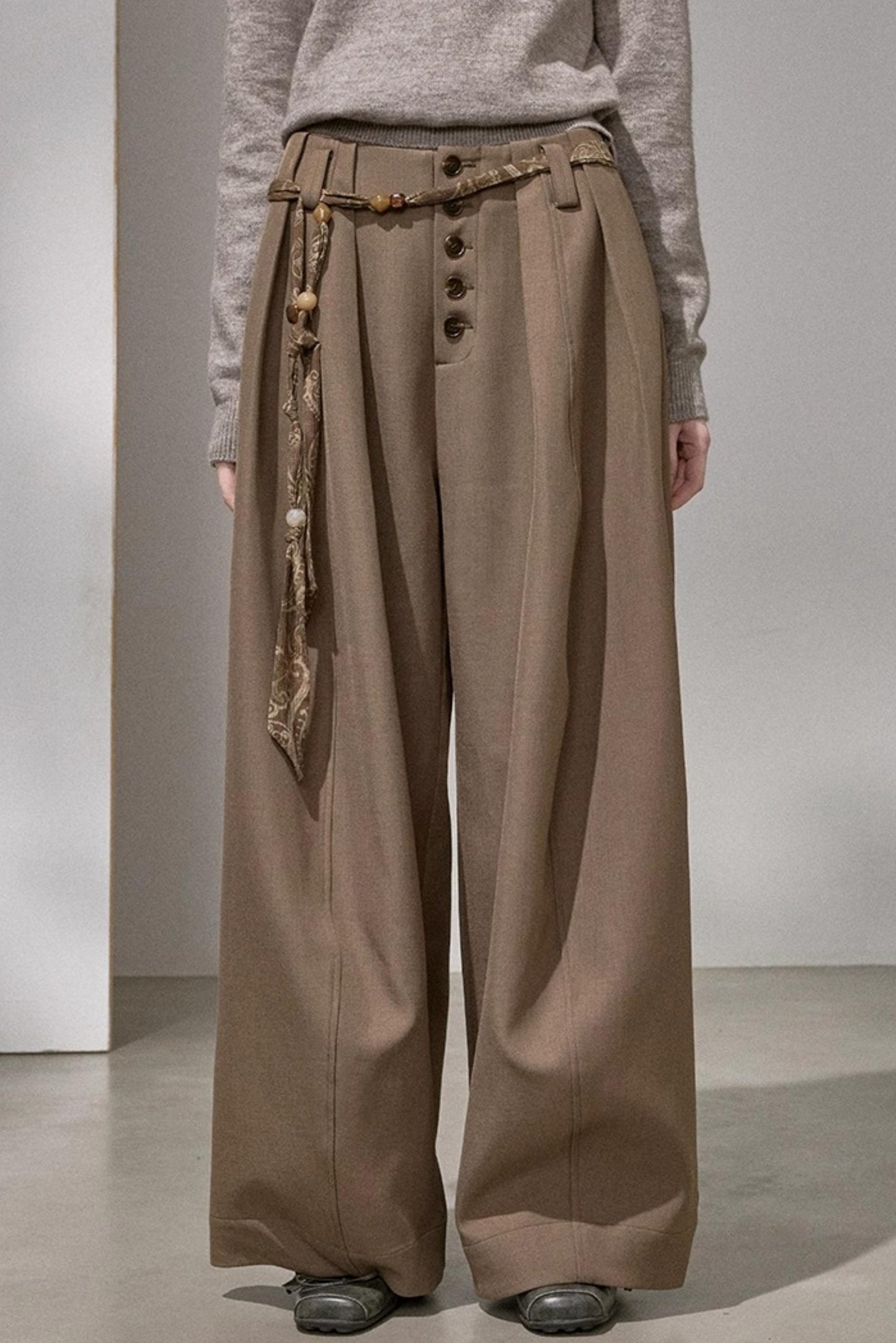 Button Pleated Winter Pants