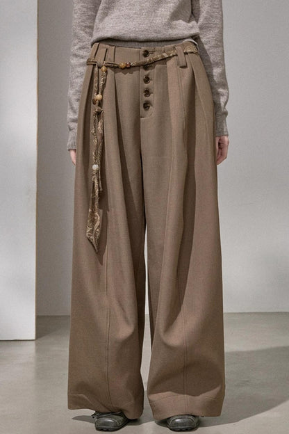 Button Pleated Winter Pants
