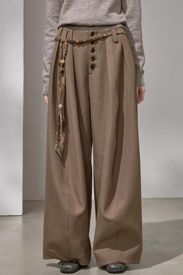 Button Pleated Winter Pants