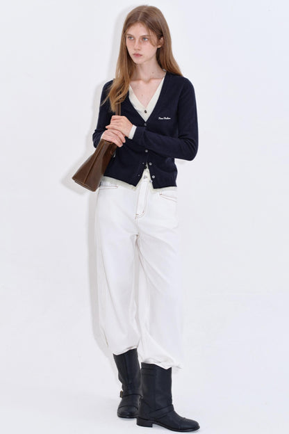 Color-Blocking Knit V-Neck Top