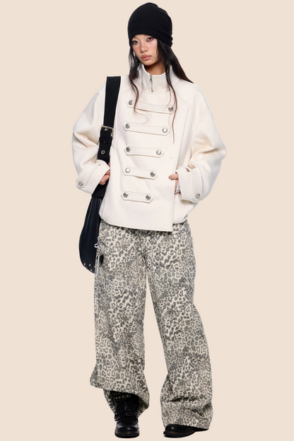 Leopard Print Retro Wide-Leg Jeans