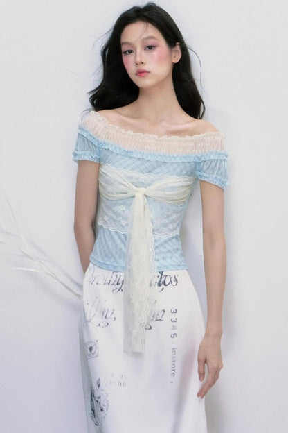 Strap Detail Off-Shoulder Lace Blouse