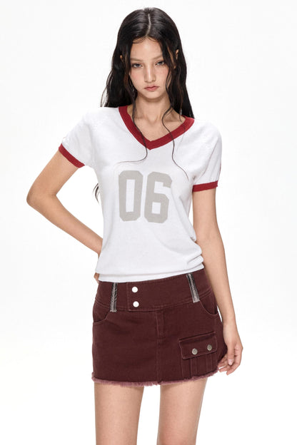 Color Block V-Neck Knit Tee