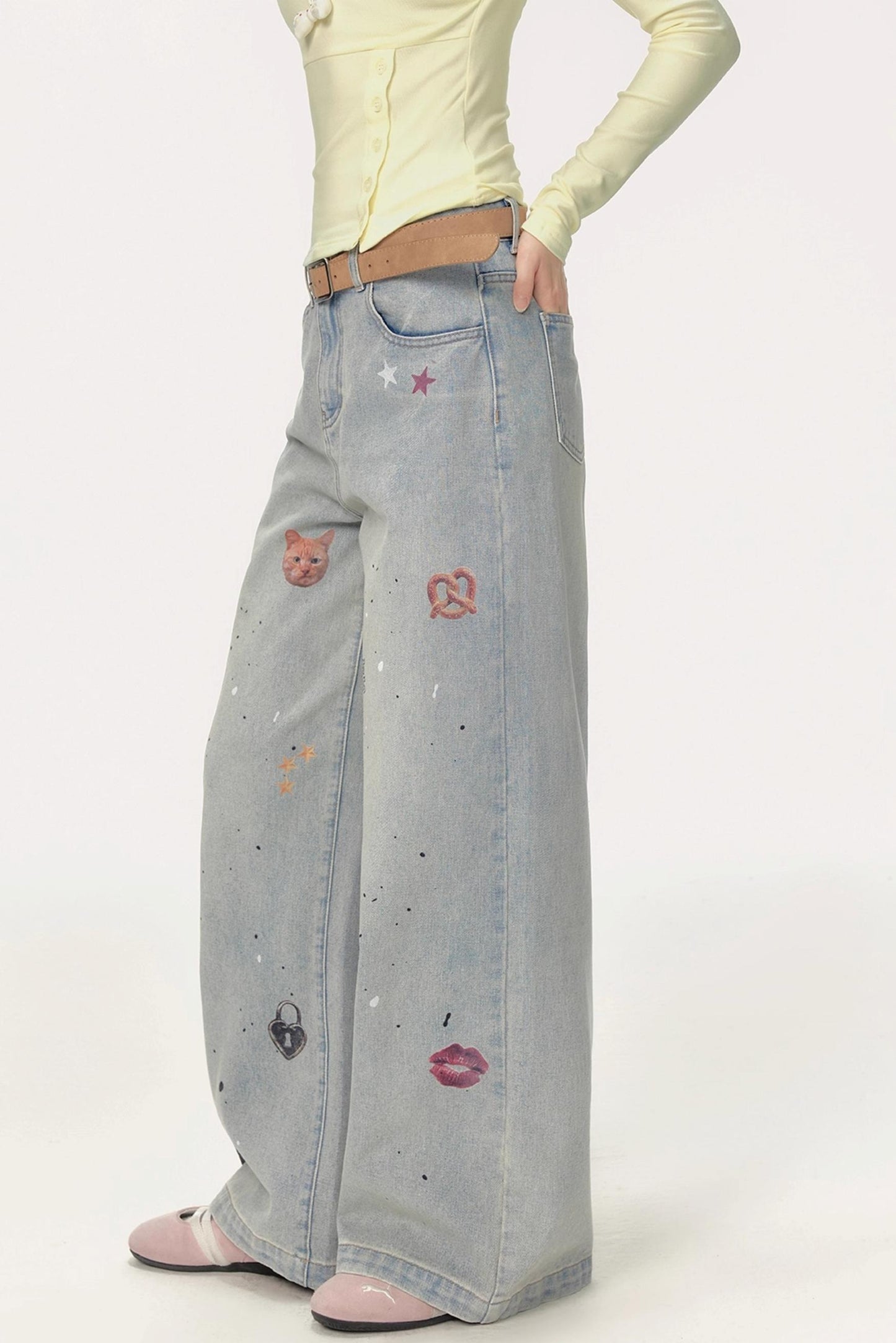 Luxury Straight Denim Wide-Leg Pants