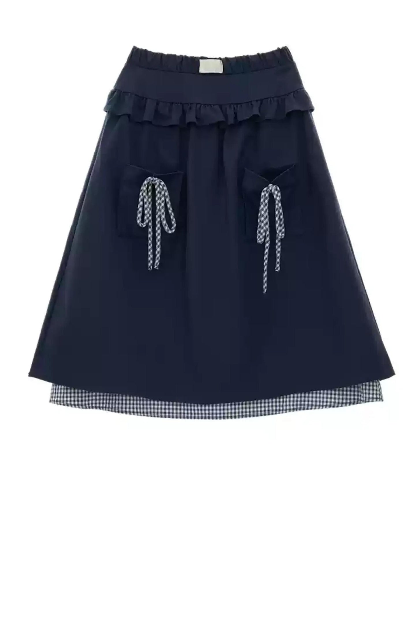 College Check Bow Midi Skirt