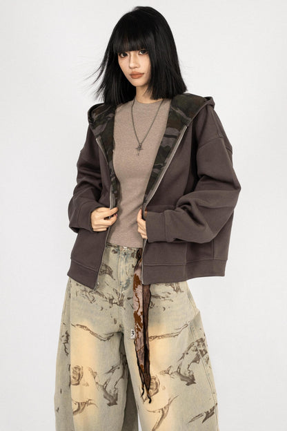 Autumn Vintage Hooded Reversible Jacket