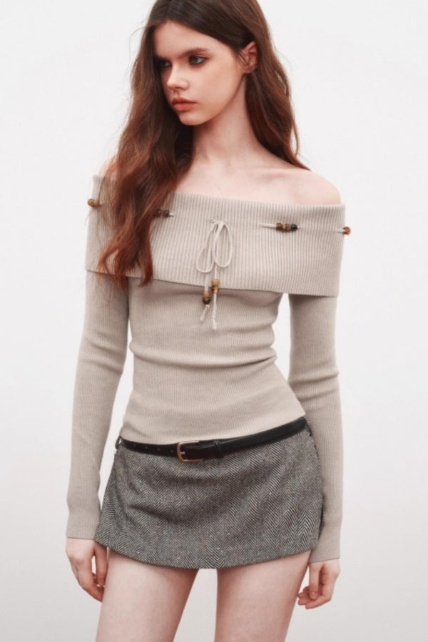 Beaded One-Shoulder Sweater