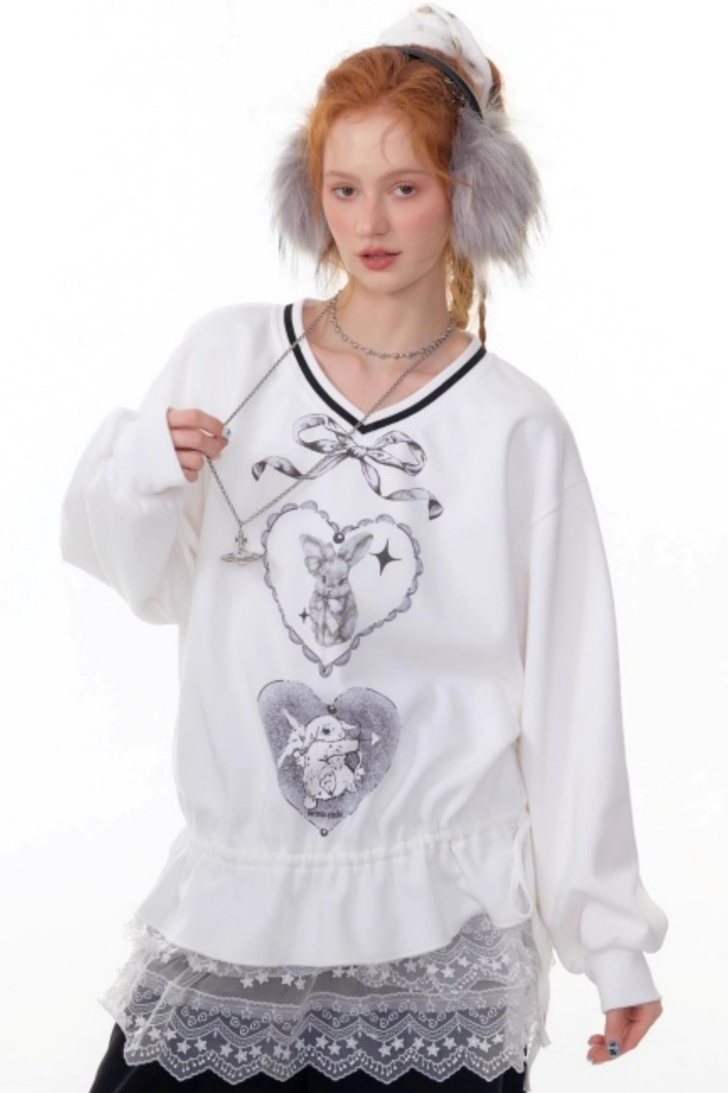 Retro Rabbit V-Neck Sweatshirt