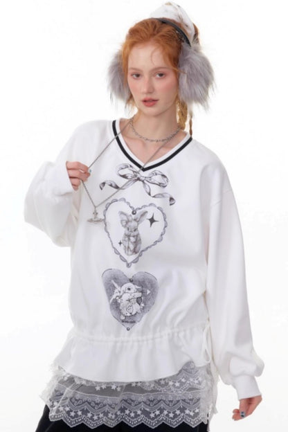 Retro Rabbit V-Neck Sweatshirt