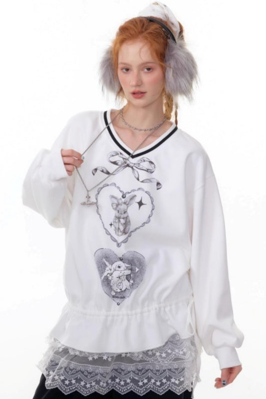 Retro Rabbit V-Neck Sweatshirt