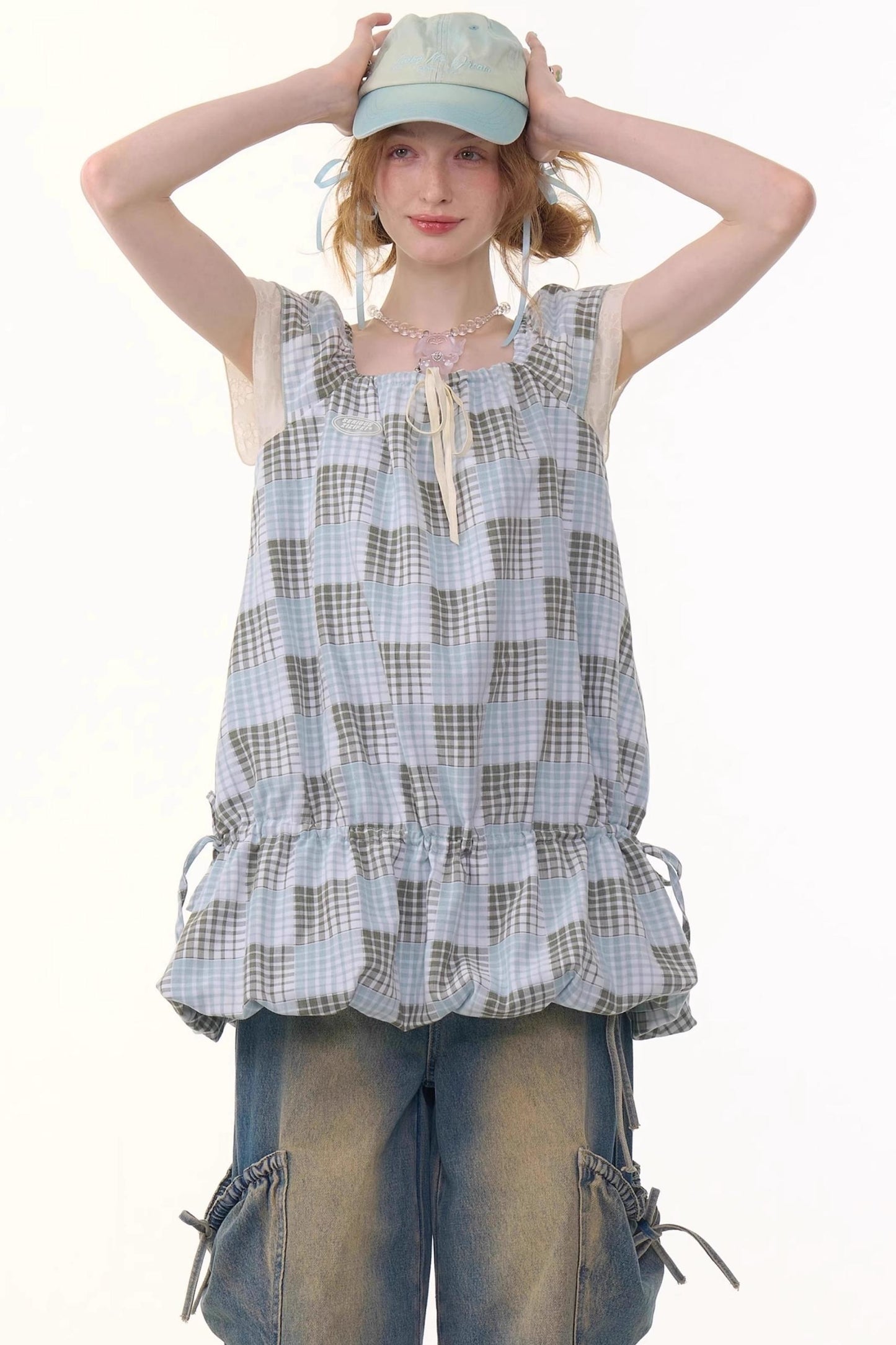 Vintage Checkered Square Neck Dress