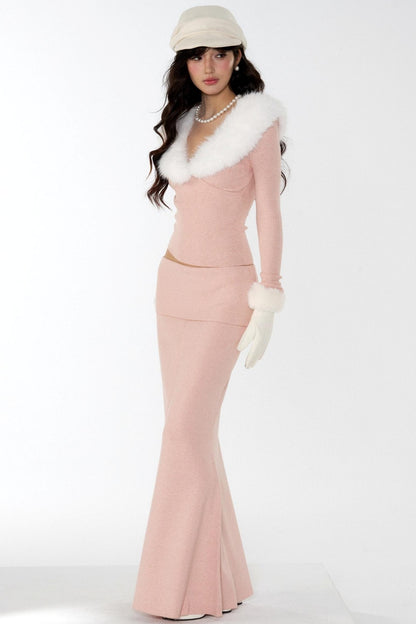 Velvet Peach Knit Sweater Set-Up