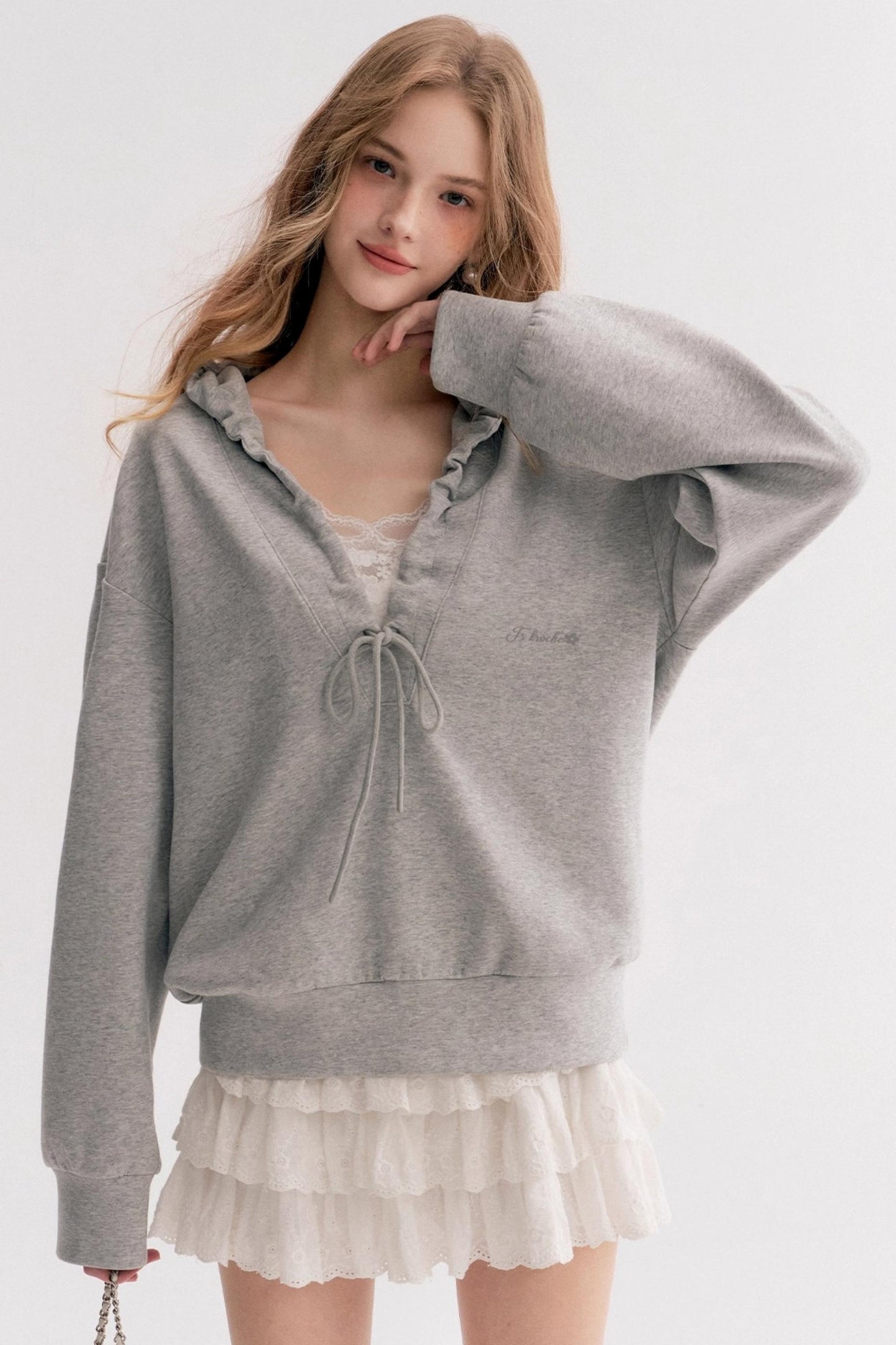 Pleated Hooded Sweatshirt Set-Up