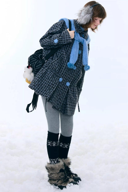 Dark Gray Plaid Wool Coat