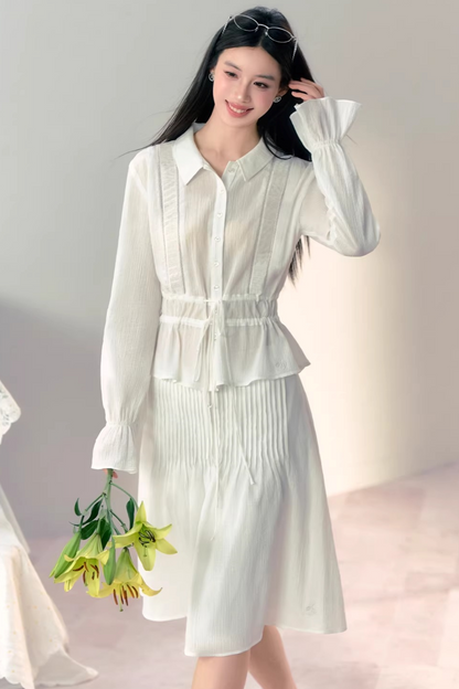 Completo Blusa in Cotone Pieghettato a Mano