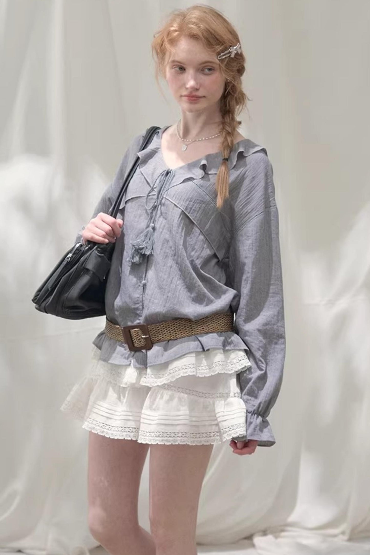 Ruffled V-Neck Shirt