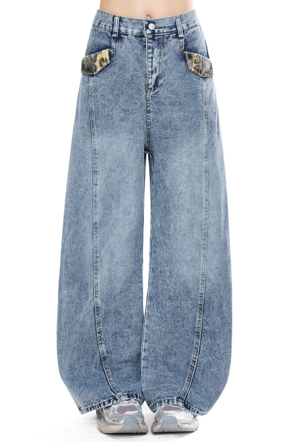 Patchwork Wide-Leg Denim Pants