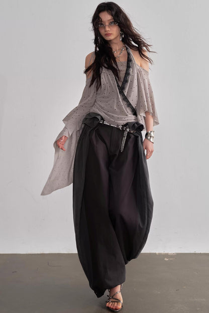 Pleated Patchwork Bubble Pants