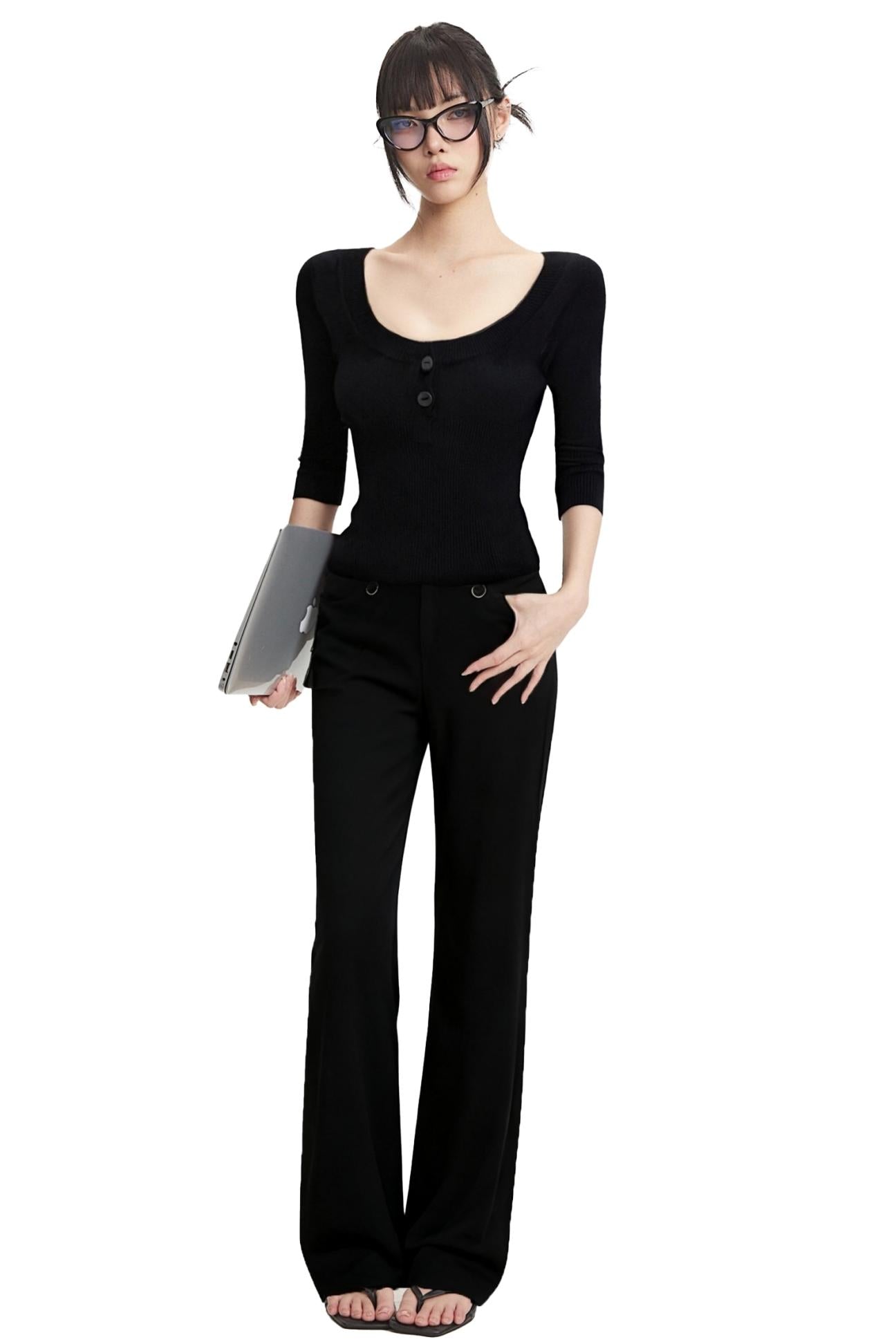 Black Shoulder Knit Top