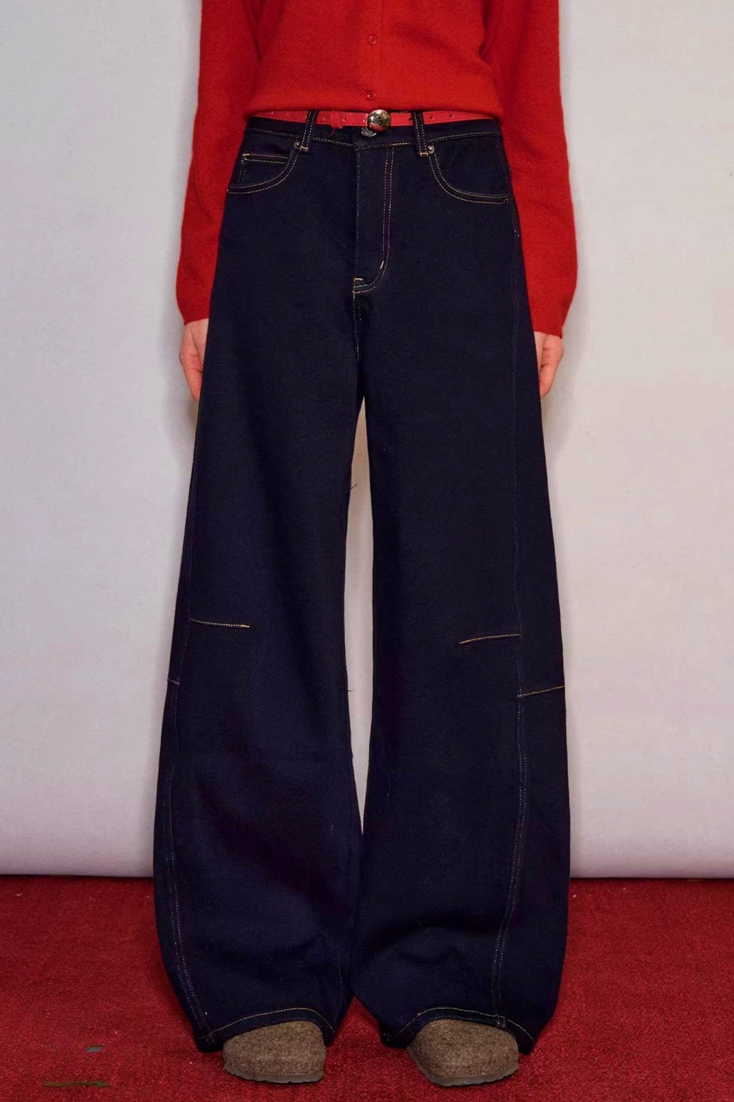 Raw Leather Trim Jeans