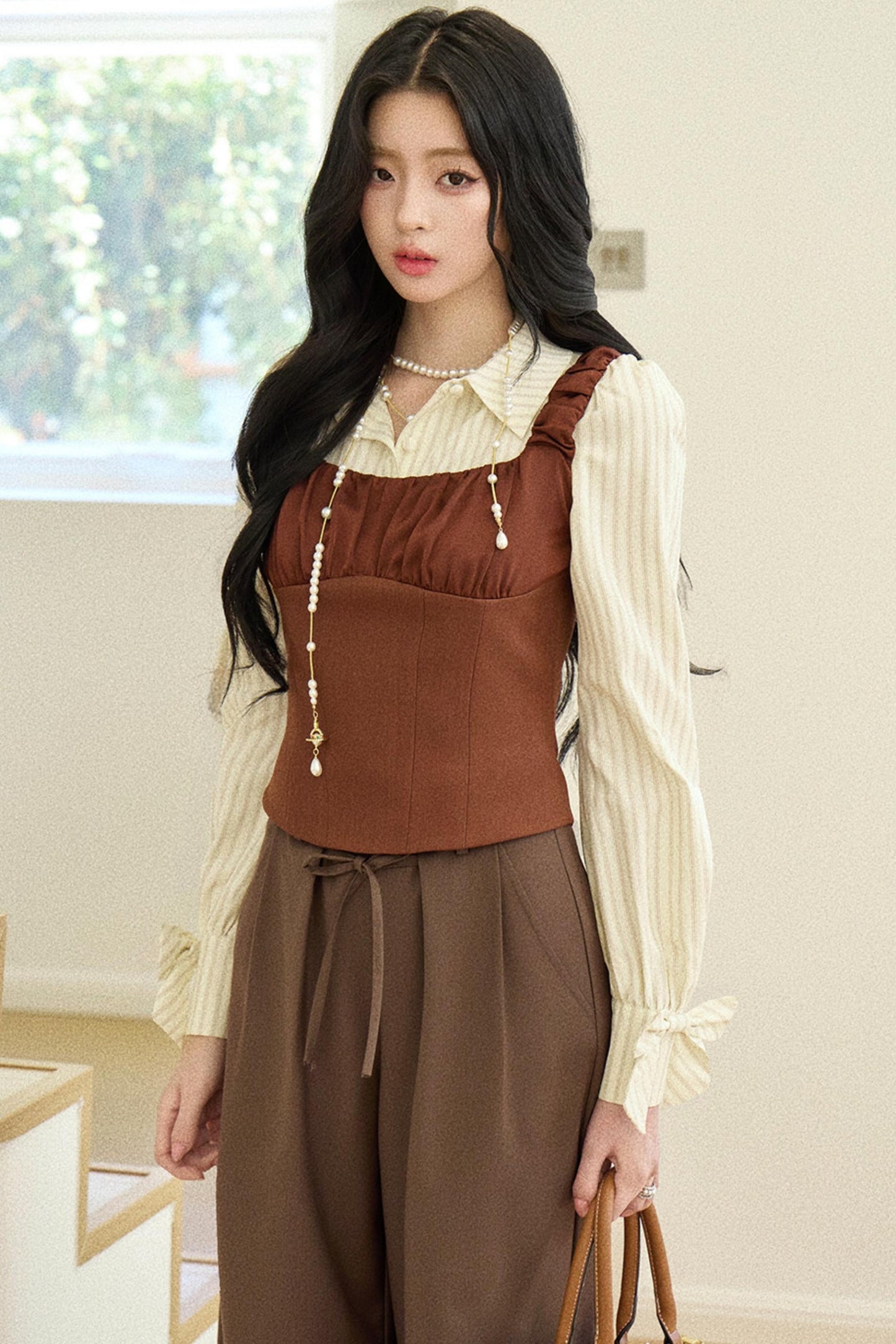 Striped Collar Vest Set-Up