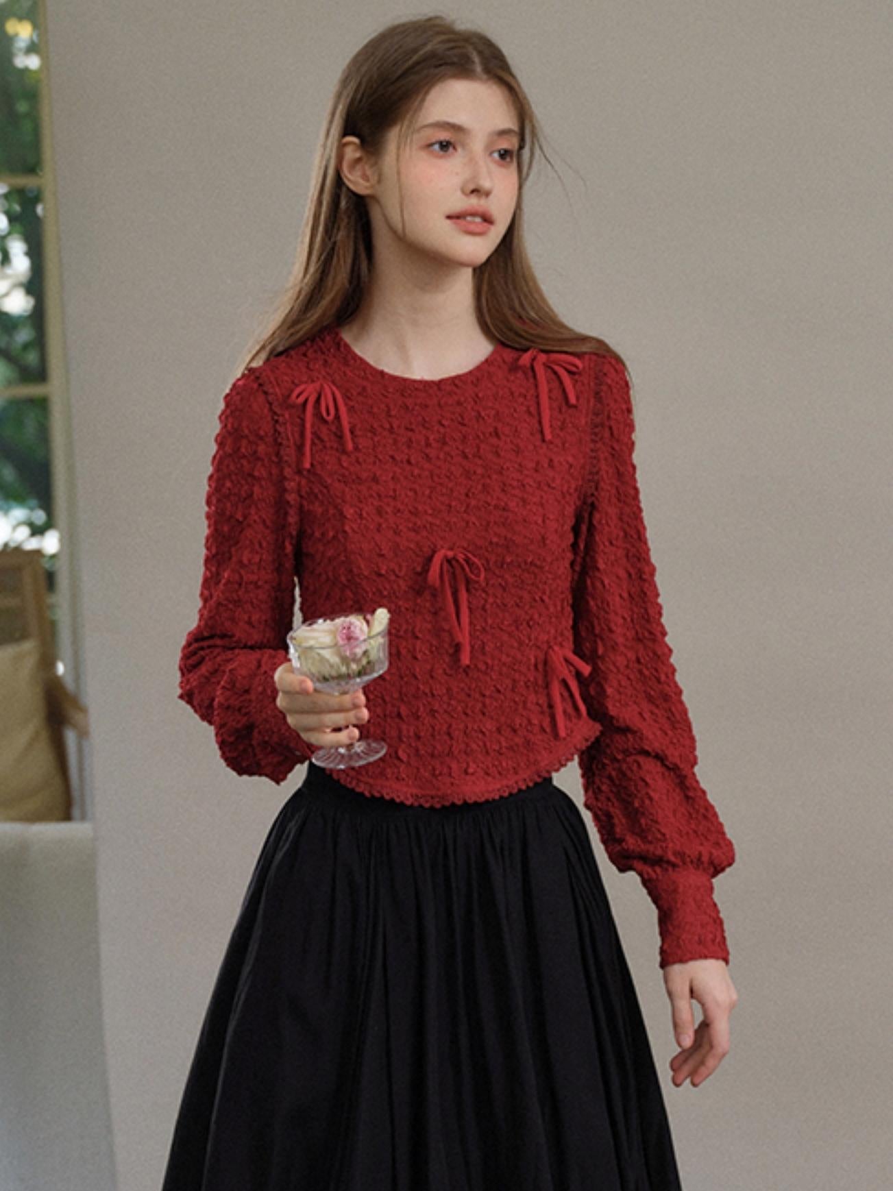 French Design Crew Neck Knit Top