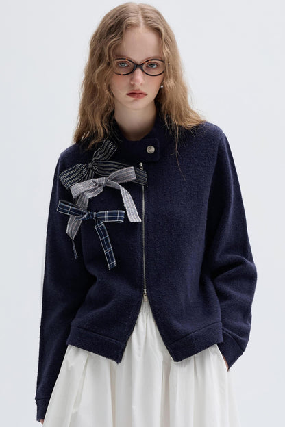 VEGA CHANG Strickwaren Damen Pre-Fall 2024 Neues Nischendesign Sense Miu Bow Cardigan Top