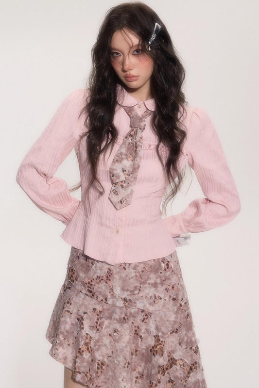 Vintage Doll Collar Shirt With Tie