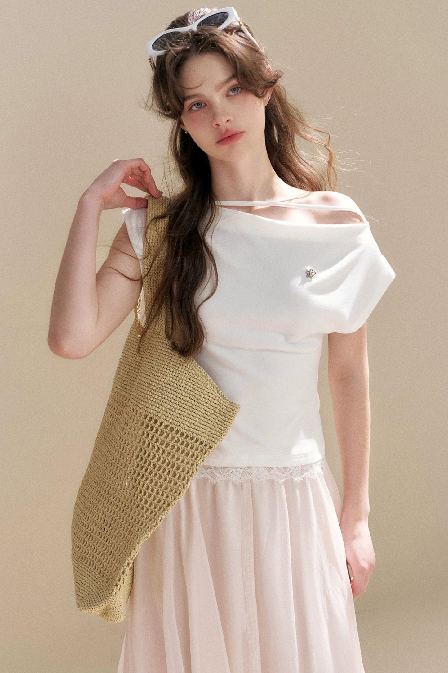 French Lace Off-Shoulder T-Shirt