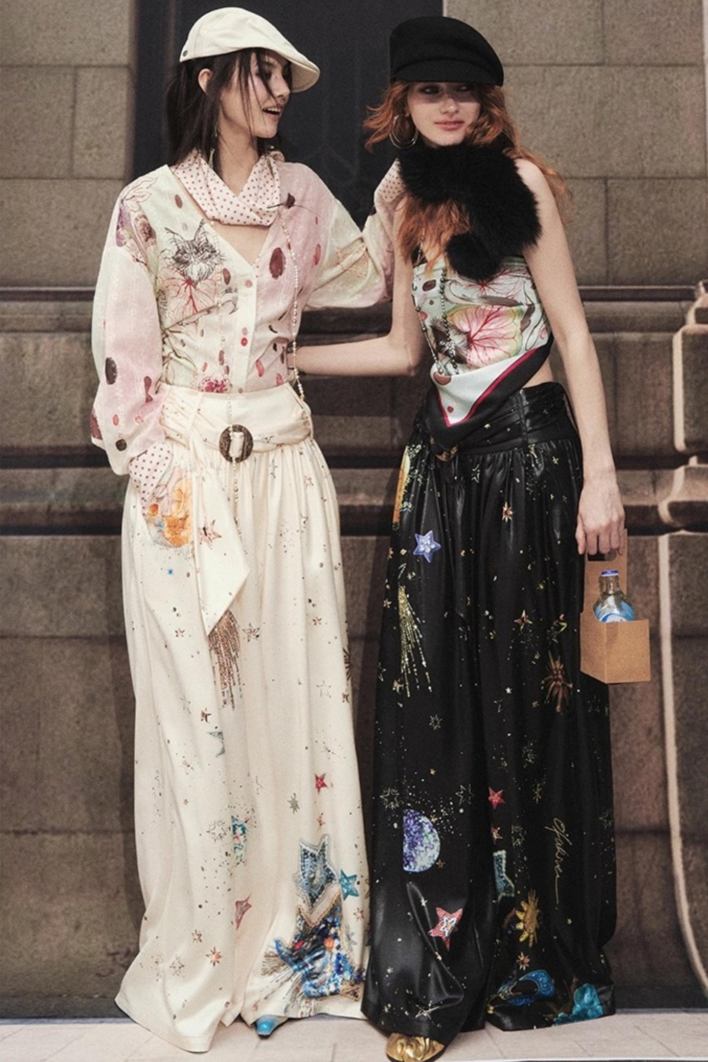 Watercolor Cat Polka Dot Lace-Up Shirt