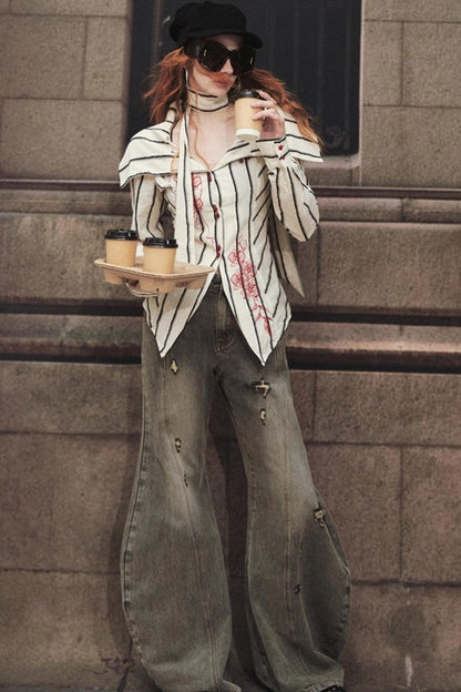 Embroidered Slim Striped Shirt