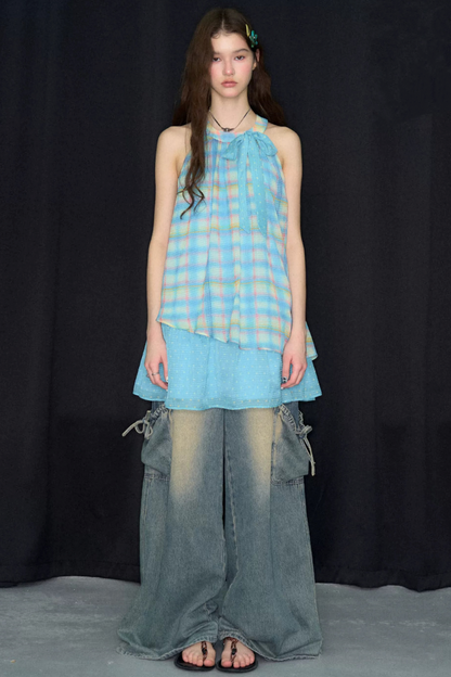 Bow Halter Plaid Dress