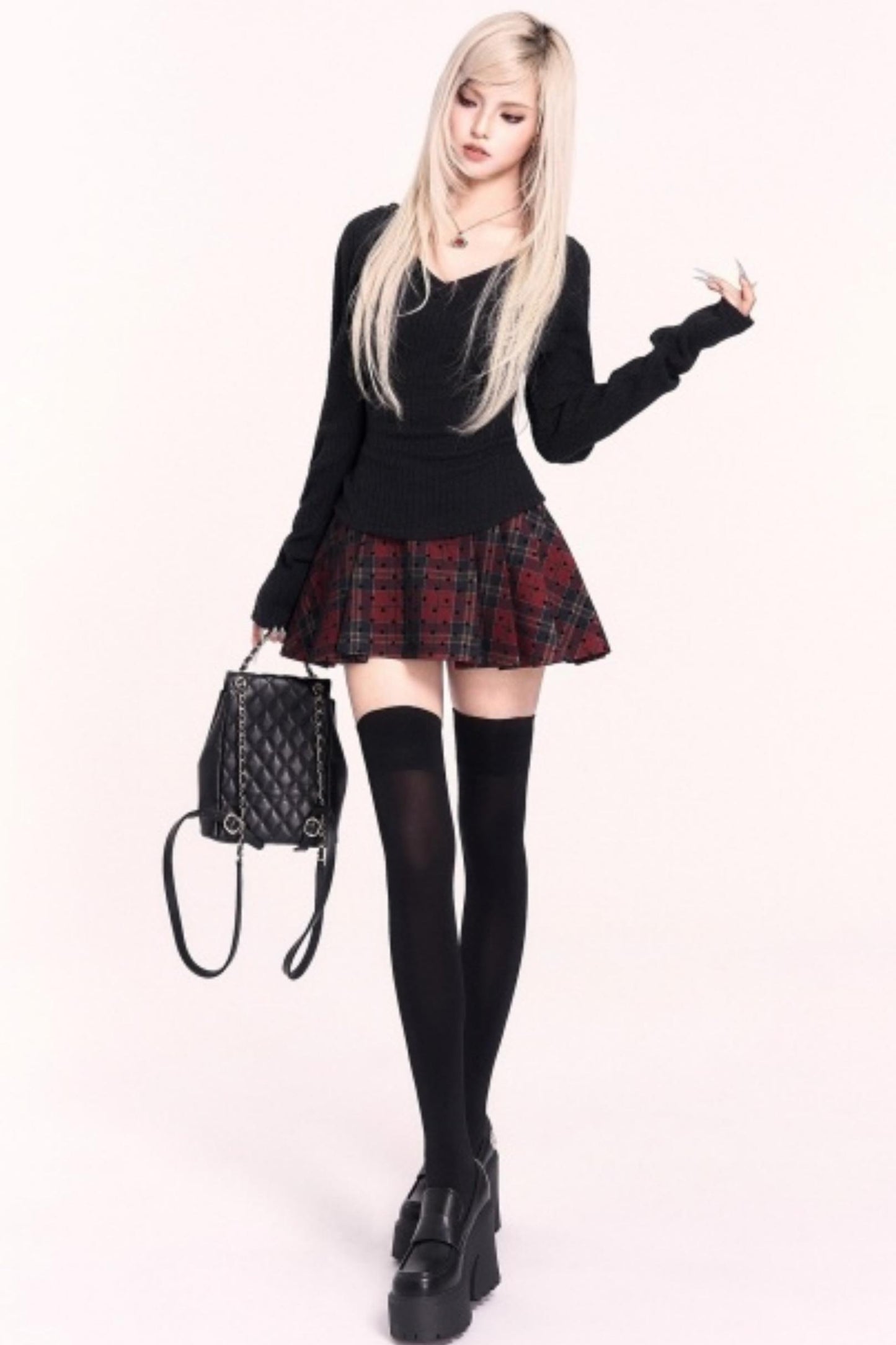 Sweet Plaid High Waist Pleated Skirt