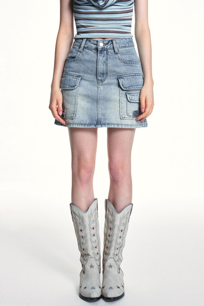 Retro Washed Slimming Denim Skirt
