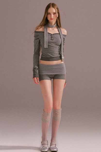 Polka Dot Off Shoulder Shorts Set-Up