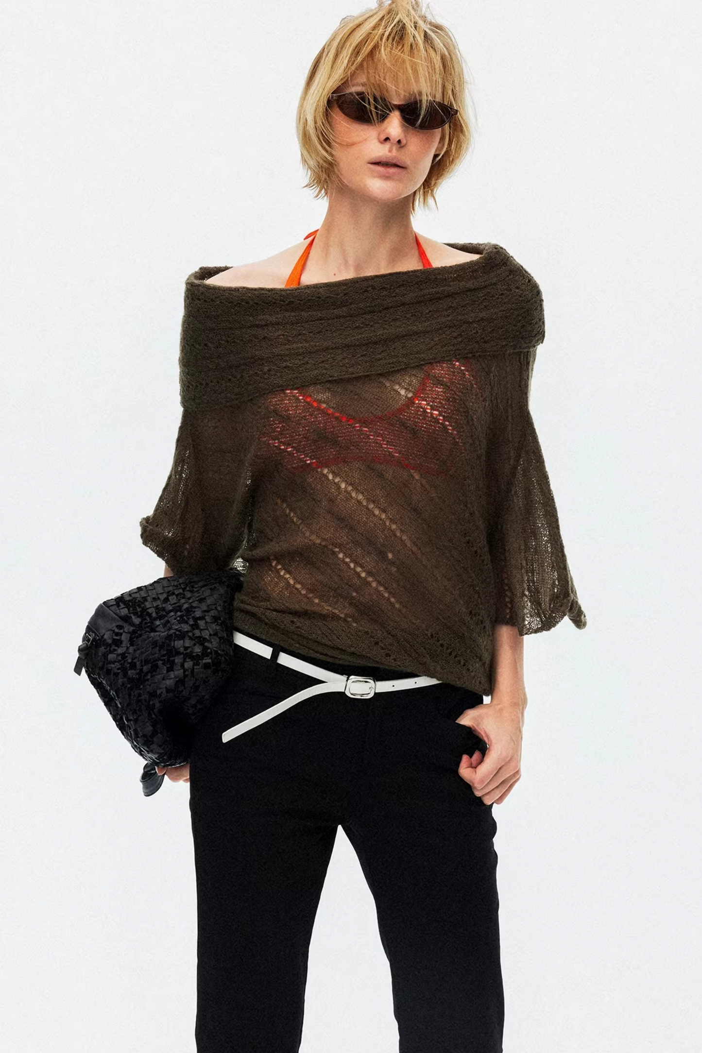 One-Shoulder Hollow Knit Sweater