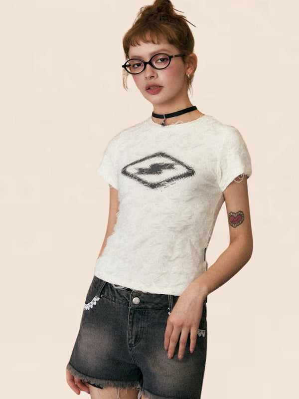 Cropped Destruction Print T-Shirt