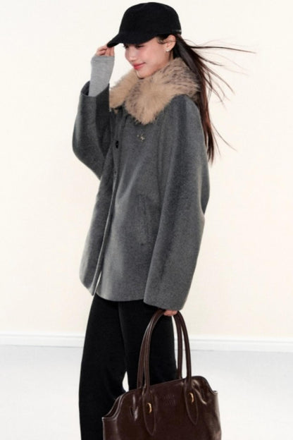 Fur Collar Woolen Cape Coat