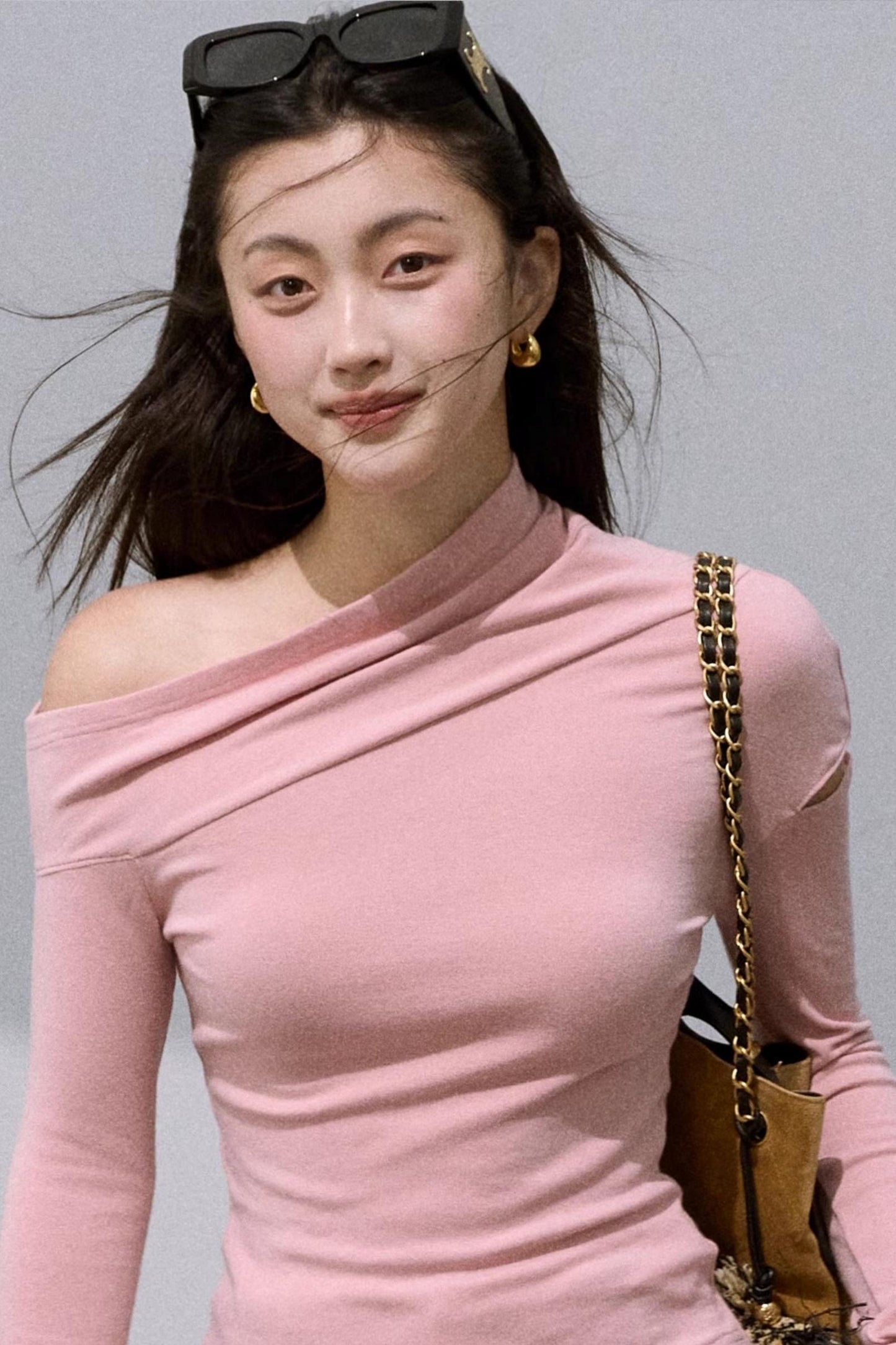 Slanted Shoulder Knit Base Layer Top