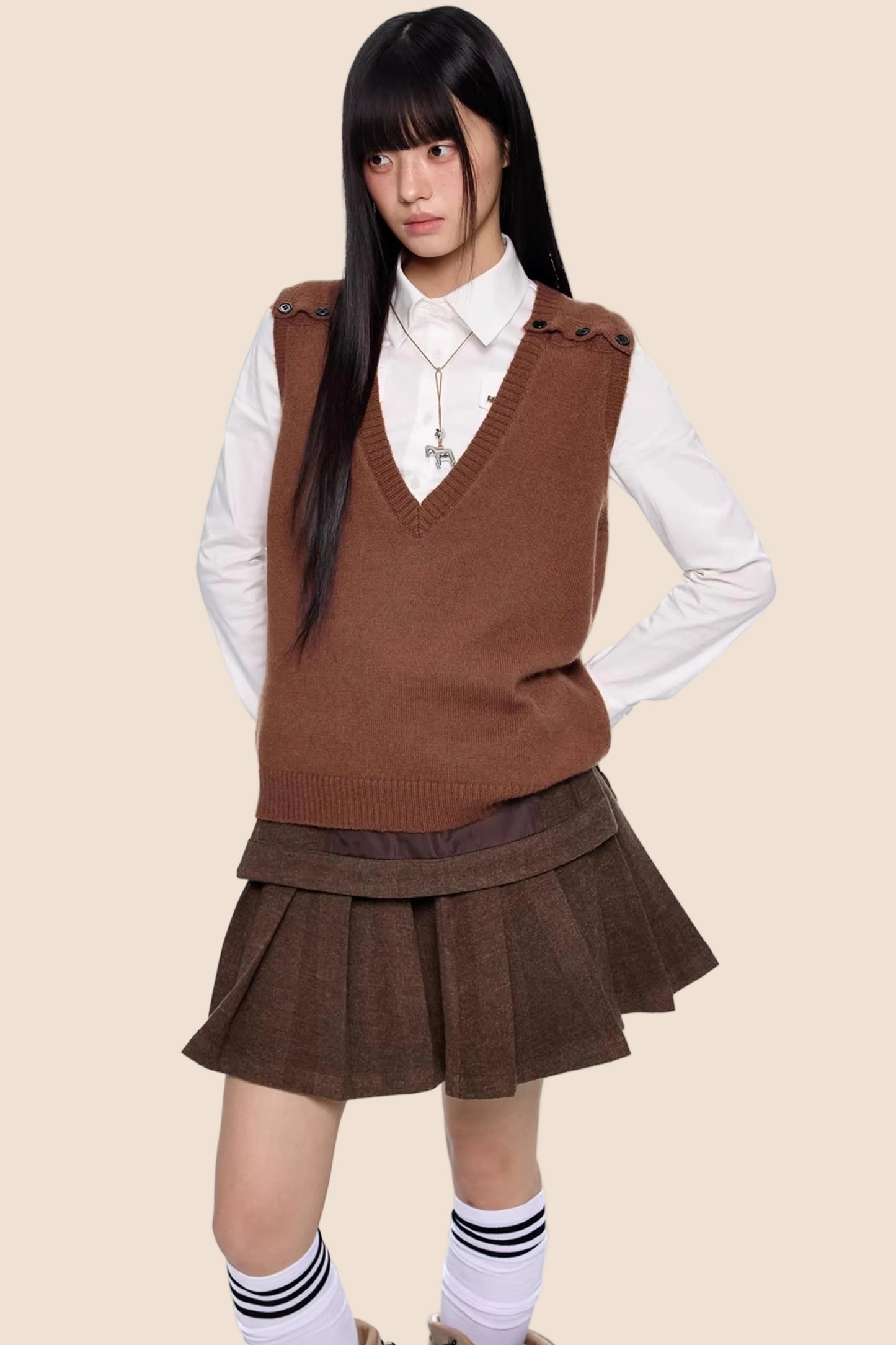 V-Neck Knitted Layered Vest