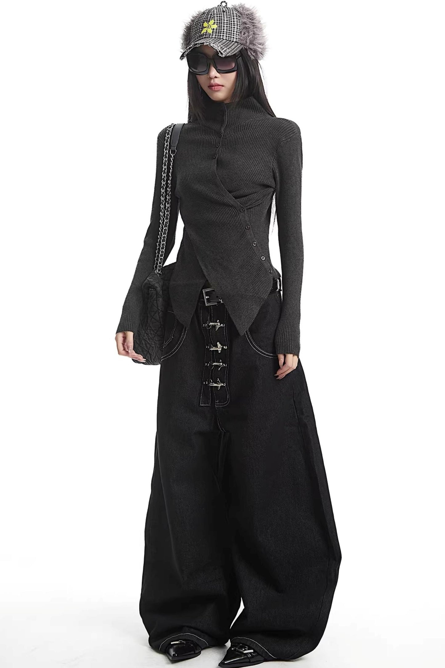 Black Half-High Collar Knit Sweater