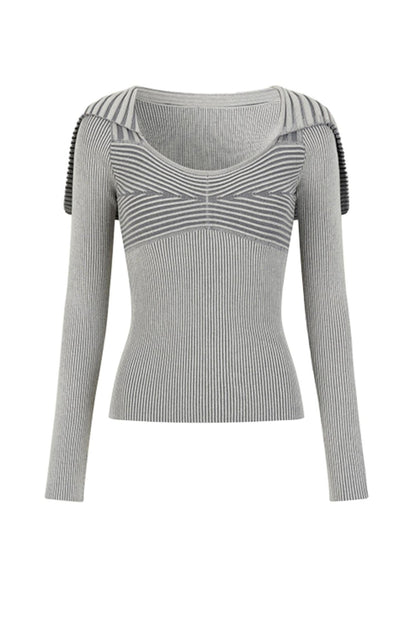 Slim Large Lapel Wool Knit Top