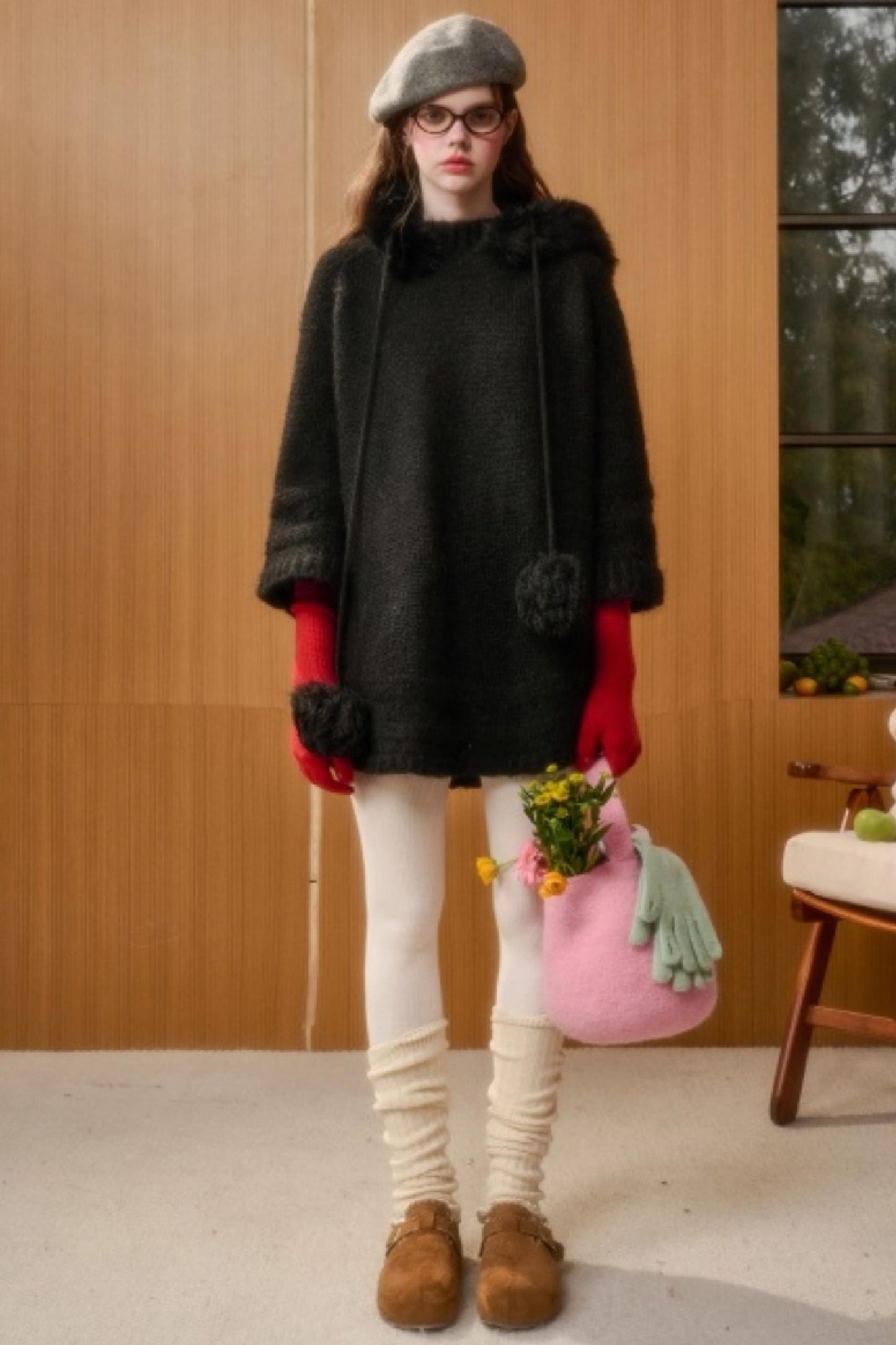 Hooded Wool Cape Dress