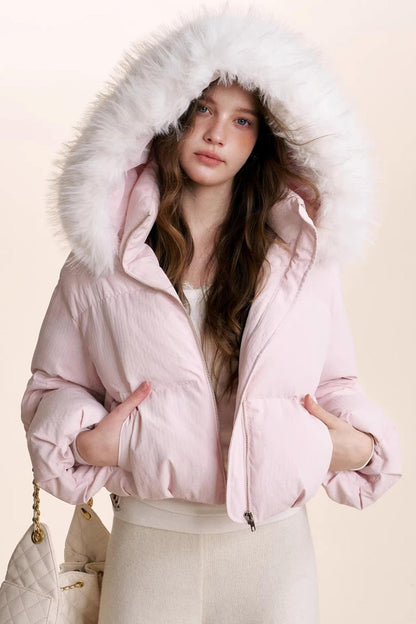 Detachable Fur Collar Hooded Jacket