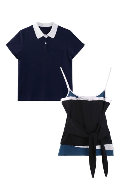 Color-Block Polo & Suspender Set-Up